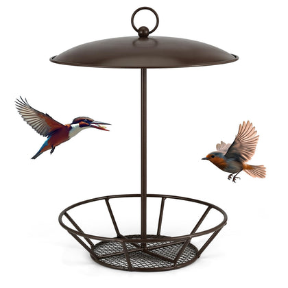 Booson antique copper cylinder feeder cover protects suet cake from rain for longer feeding.