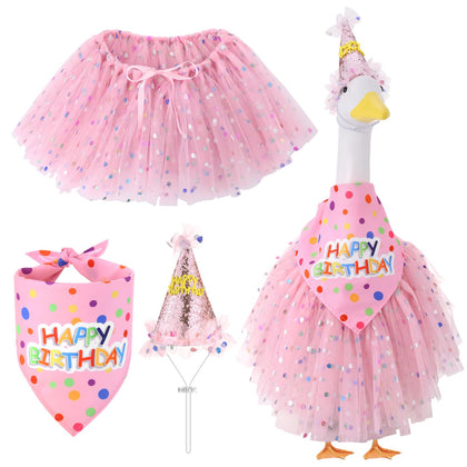 Booson porch-goose outfit with pink tutu skirt for festive outdoor decoration