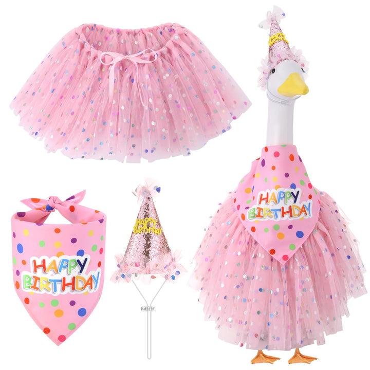 Booson porch-goose outfit with pink tutu skirt for festive outdoor decoration