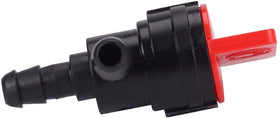Bopurtotly 1/4-inch fuel line valve in metal finish.