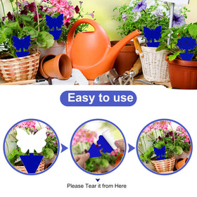Boromine blue sticky trap attached to a leaf for garden pest management