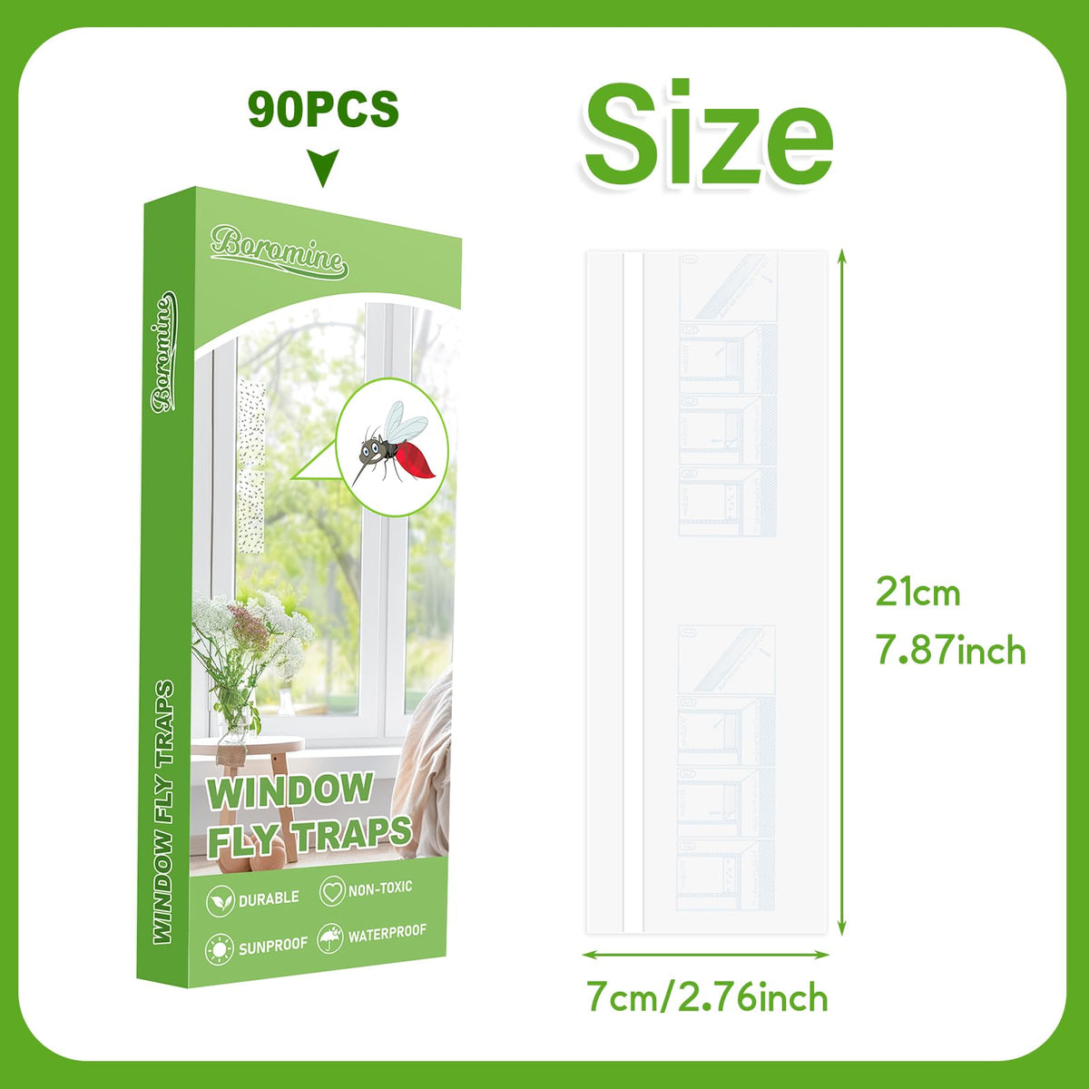 Boromine window fly traps ready for easy application on any clean window.