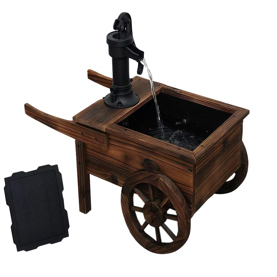 Borsynium carbonized wood outdoor fountain with freestanding design for easy patio setup