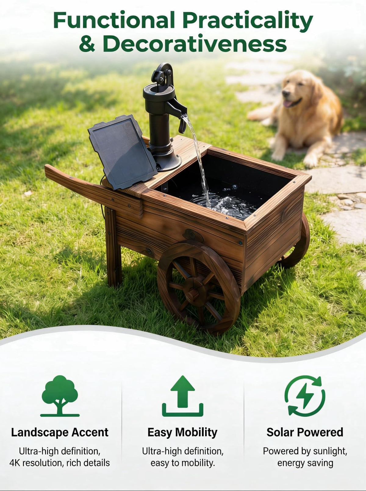 Borsynium solar-powered water flow feature provides daytime flow with zero energy costs