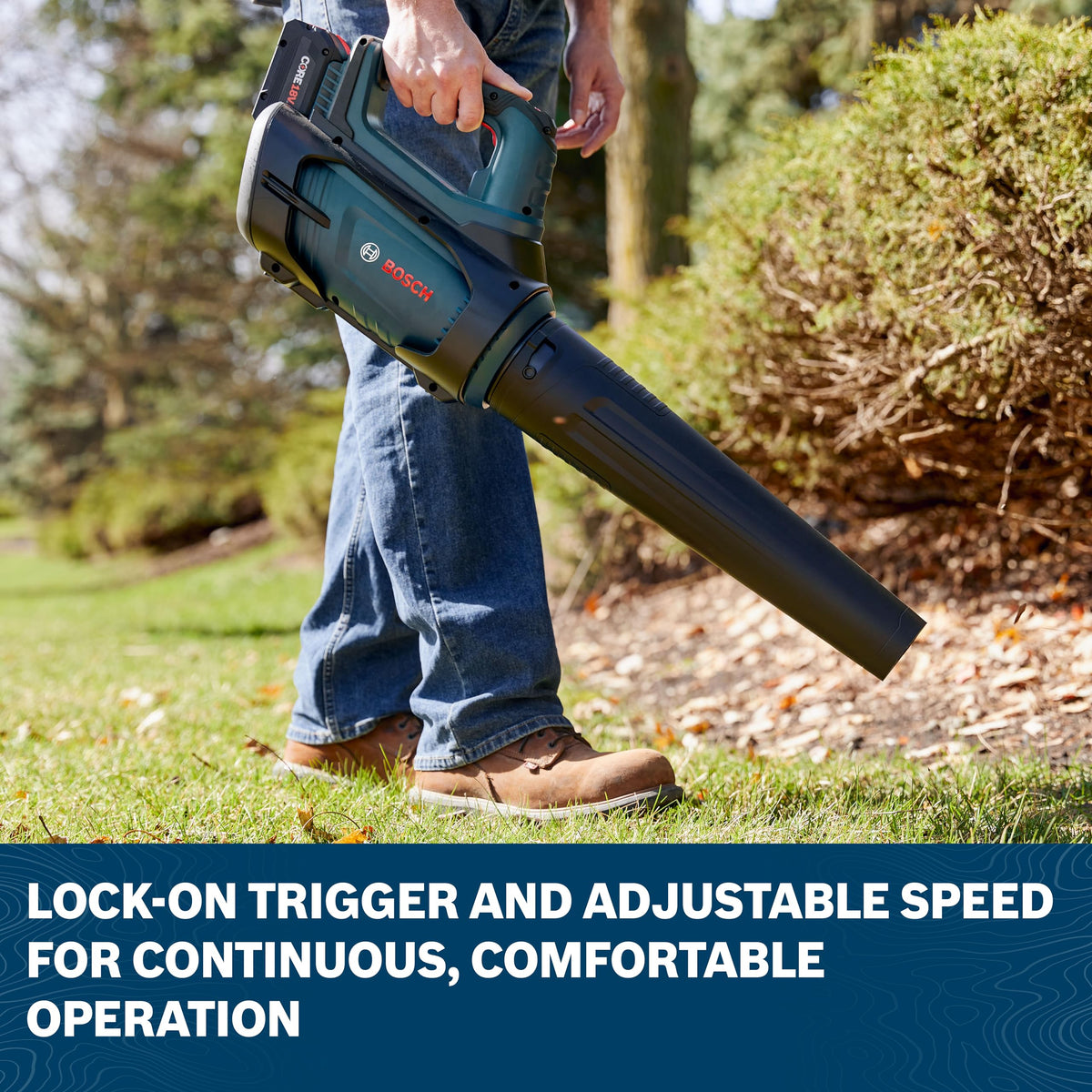 Bosch GBL18V-450N ergonomic grip reduces operator fatigue