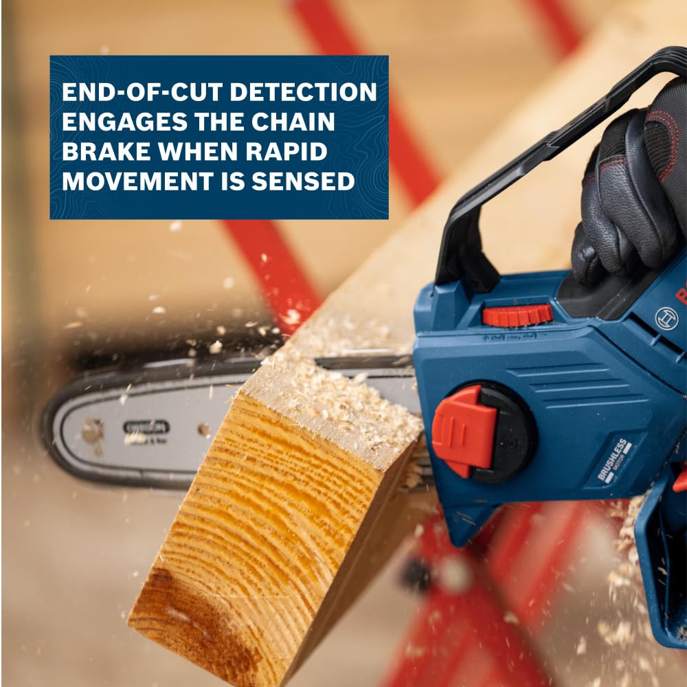 Bosch GKE18V-20N end-of-cut detection activates chain brake on rapid downward movement