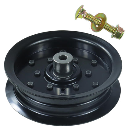 BOSFLAG 196106 idler pulley front view highlights durable steel build for long lasting mower performance