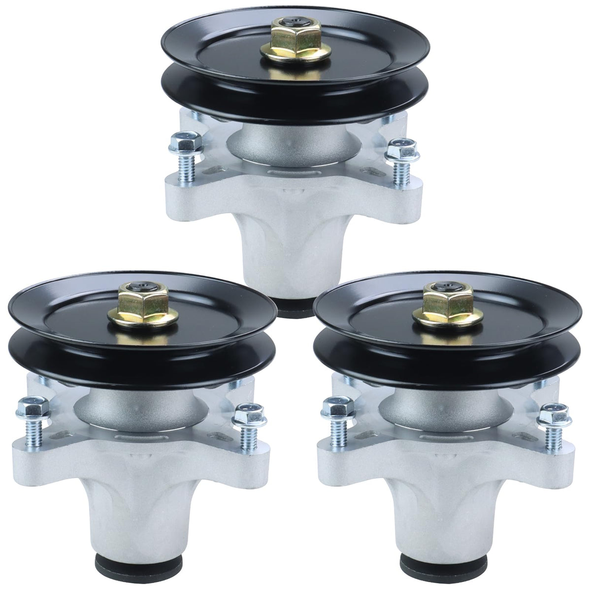 Bosflag 3-pack spindle assembly (139-3214) ready for quick deck replacement.