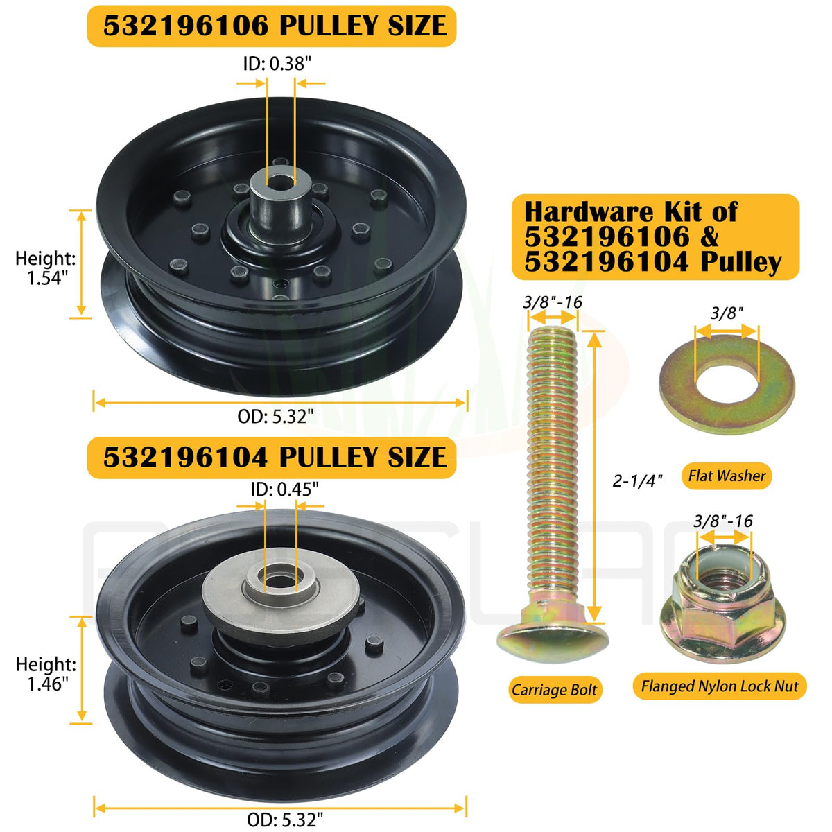 Bosflag 532196104 replacement pulley side view supports smooth operation on compatible tractors