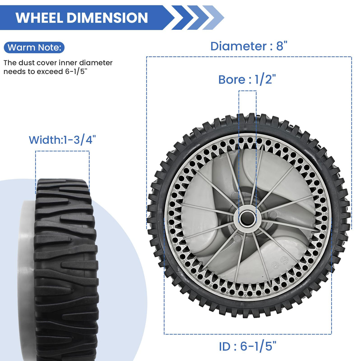 Bosruda 194231X460 front-drive-wheel with traction for uneven lawns