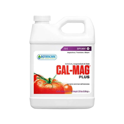 Botanicare Cal-Mag Plus bottle pouring to support calcium and magnesium uptake in plants.