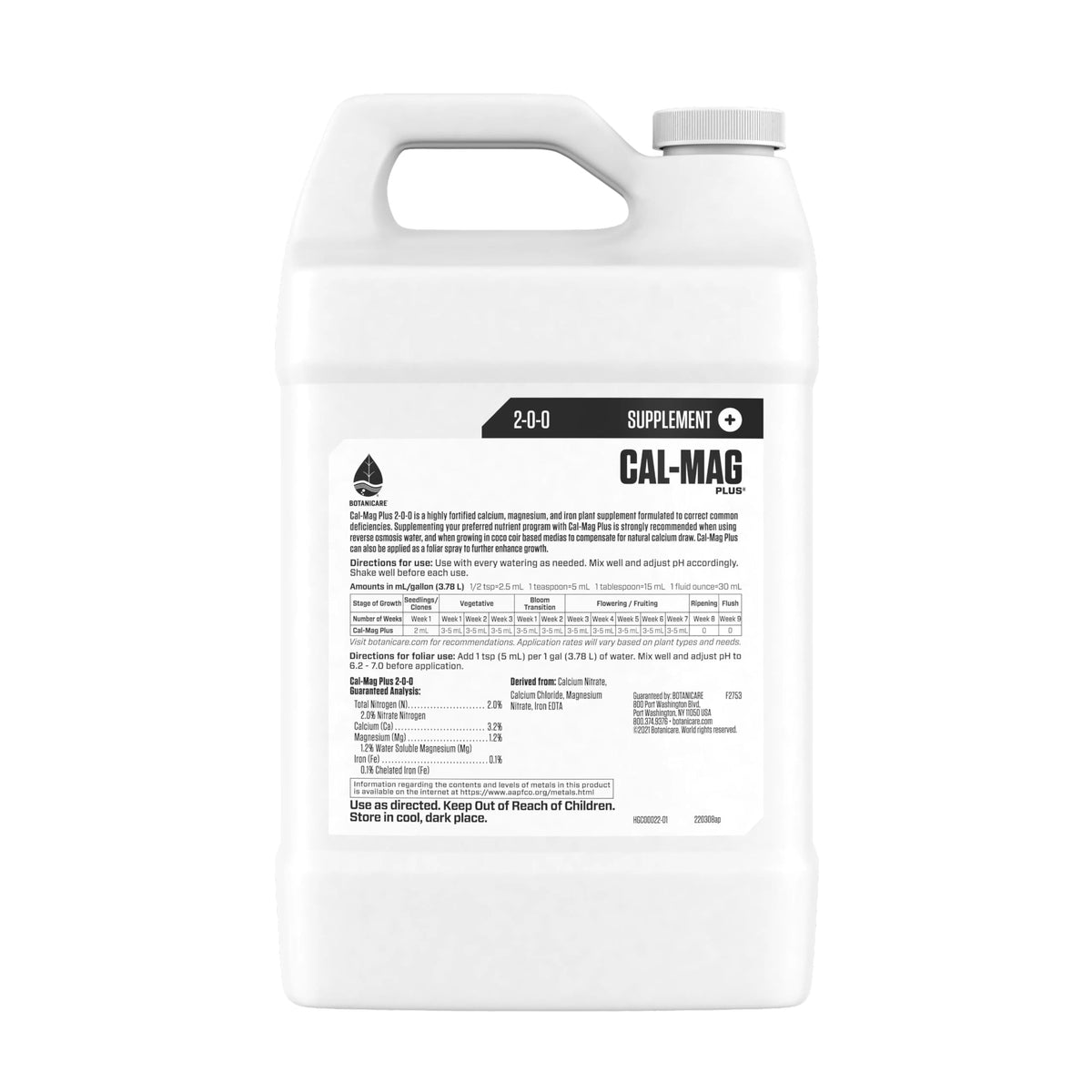 Botanicare Cal-Mag Plus label detail highlighting key nutrients