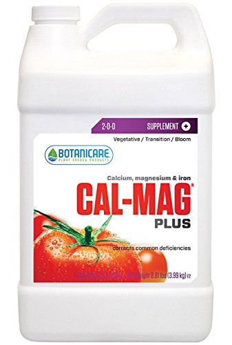 Botanicare Cal-Mag Plus organic plant supplement bottle for balanced calcium and magnesium uptake.