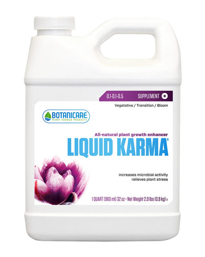 Botanicare Liquid Karma bottle pour demonstrates precise dosing for steady plant growth