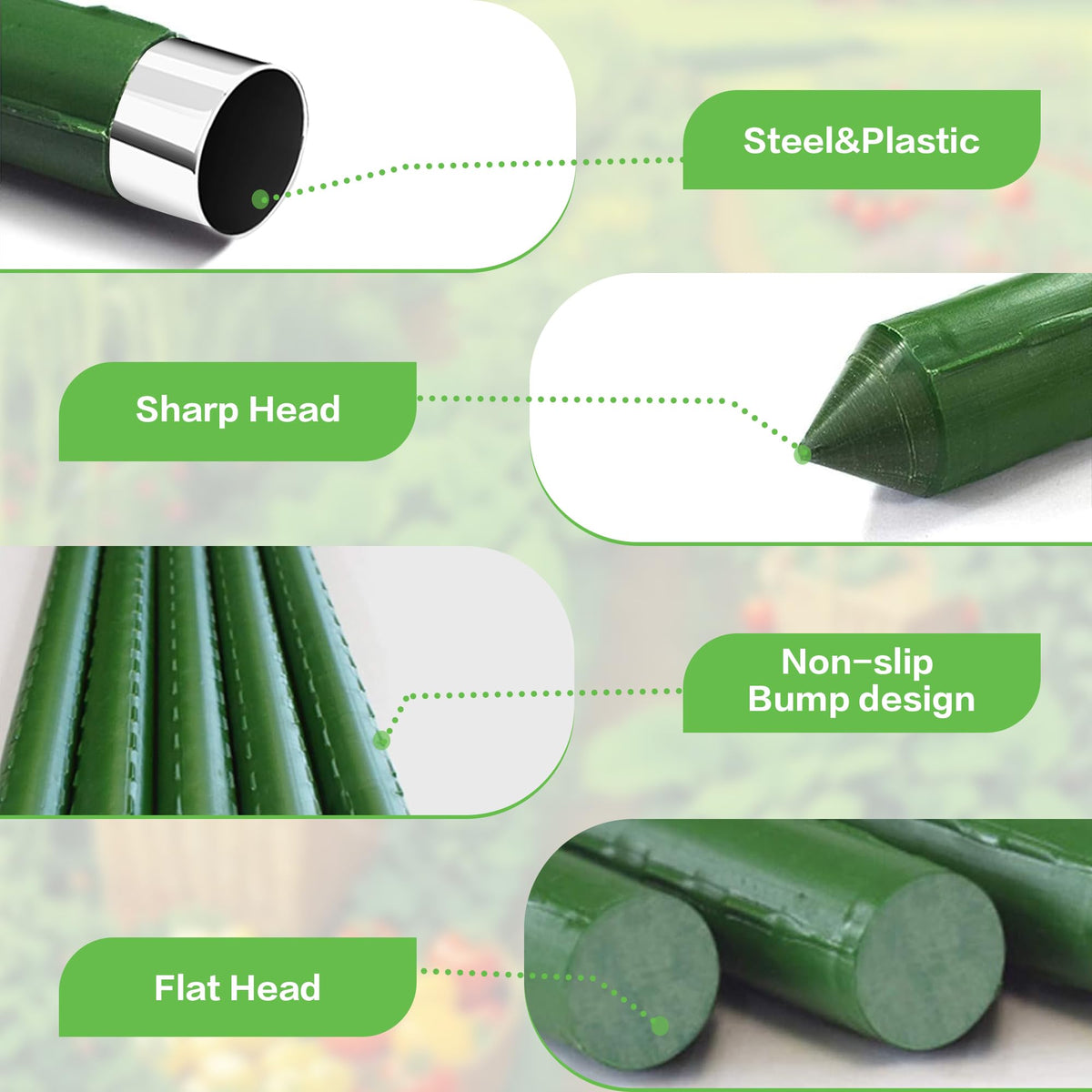 BOTINDO green-coated stake close-up showing rust-resistant exterior.