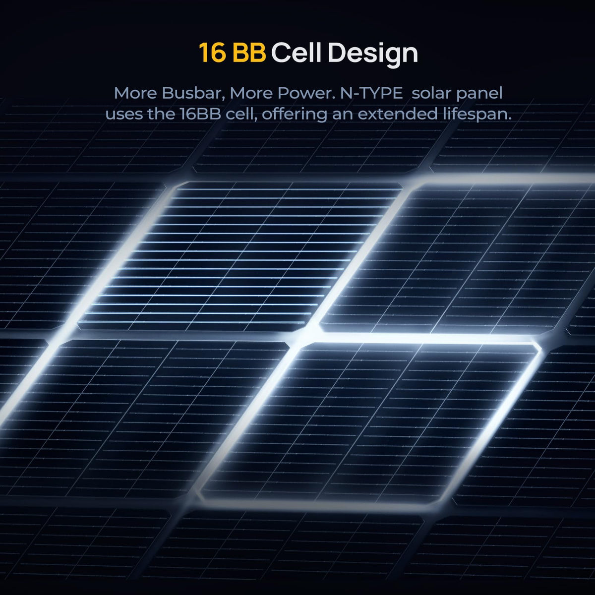 BougeRV 16BB cell close-up showing high-efficiency layout