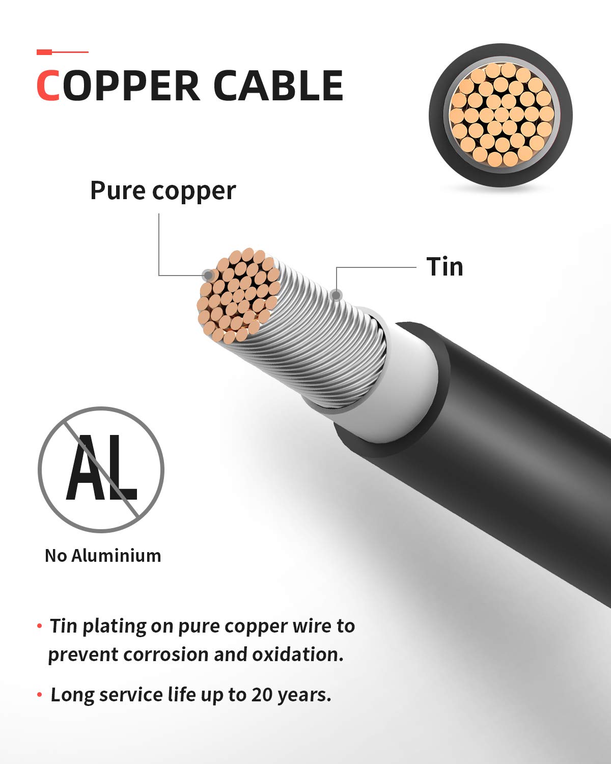 BougeRV 6ft black solar extension cable with weatherproof construction for harsh conditions.