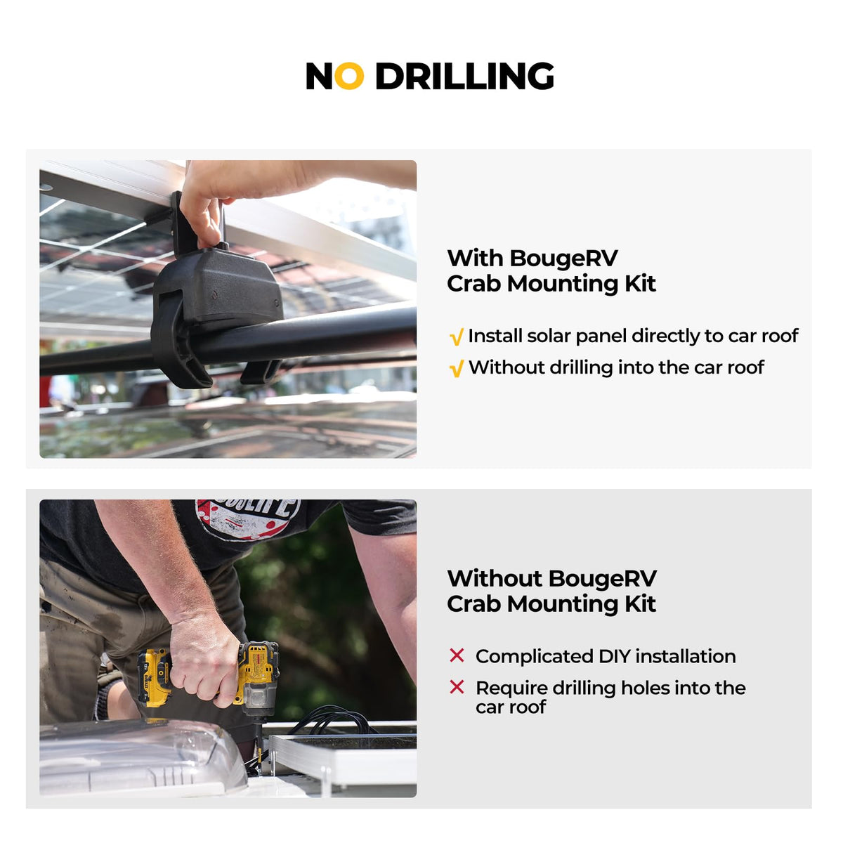 BougeRV rubber pads absorb vibration and minimize movement on the roof.