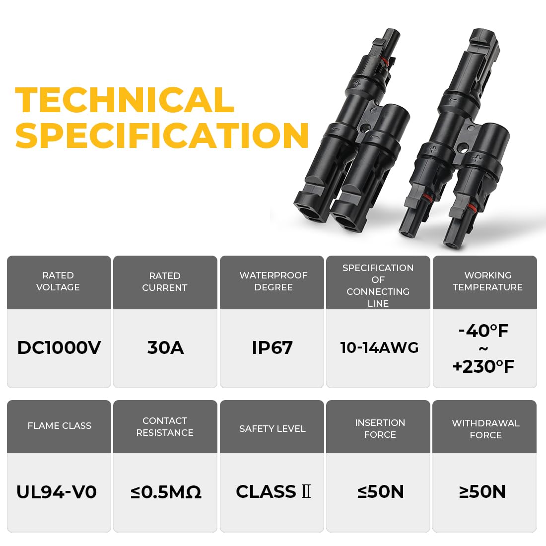 14–10 AWG cable compatibility for BougeRV solar connectors in outdoor setups.