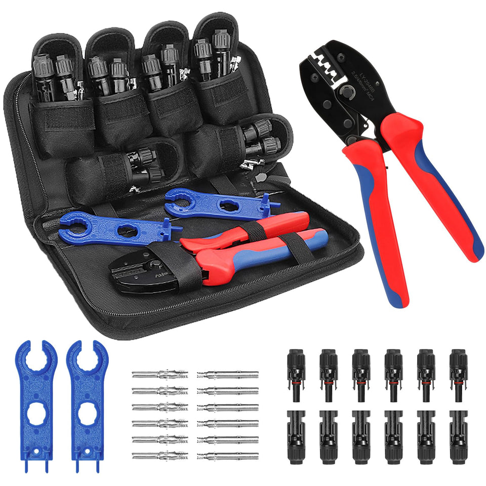 BougeRV solar crimper tool kit closeup showing precision dies for reliable crimping.