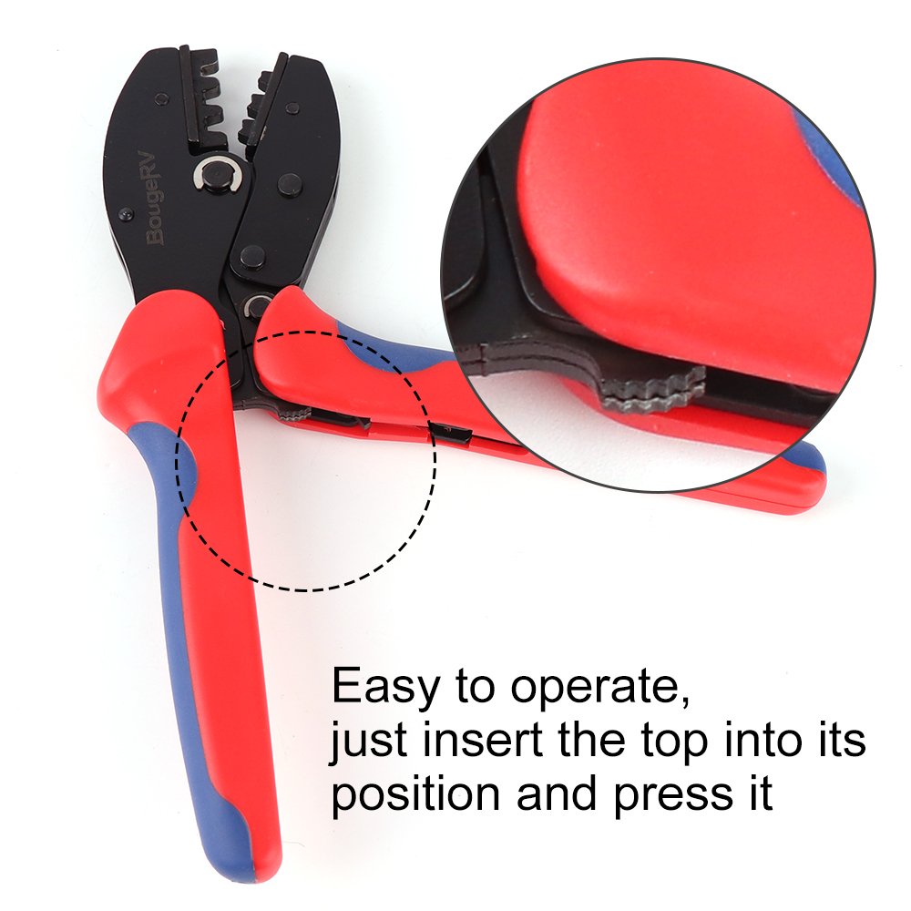 BougeRV tool in use on PV cable demonstrating easy one-handed operation