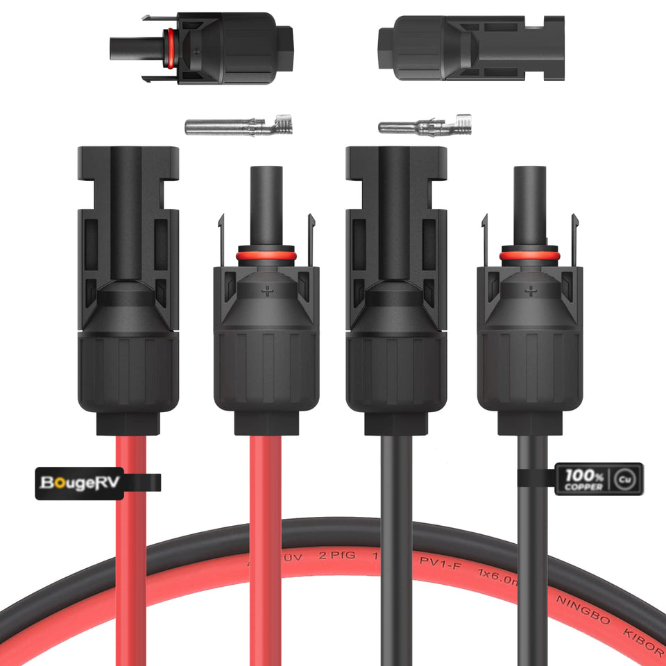 BougeRV red 30 ft solar extension cable with dual-end connectors for outdoor setups