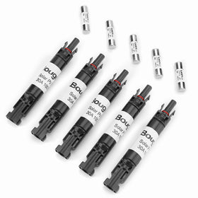 BougeRV solar inline fuse 30A assembly protects panels and controllers outdoors.
