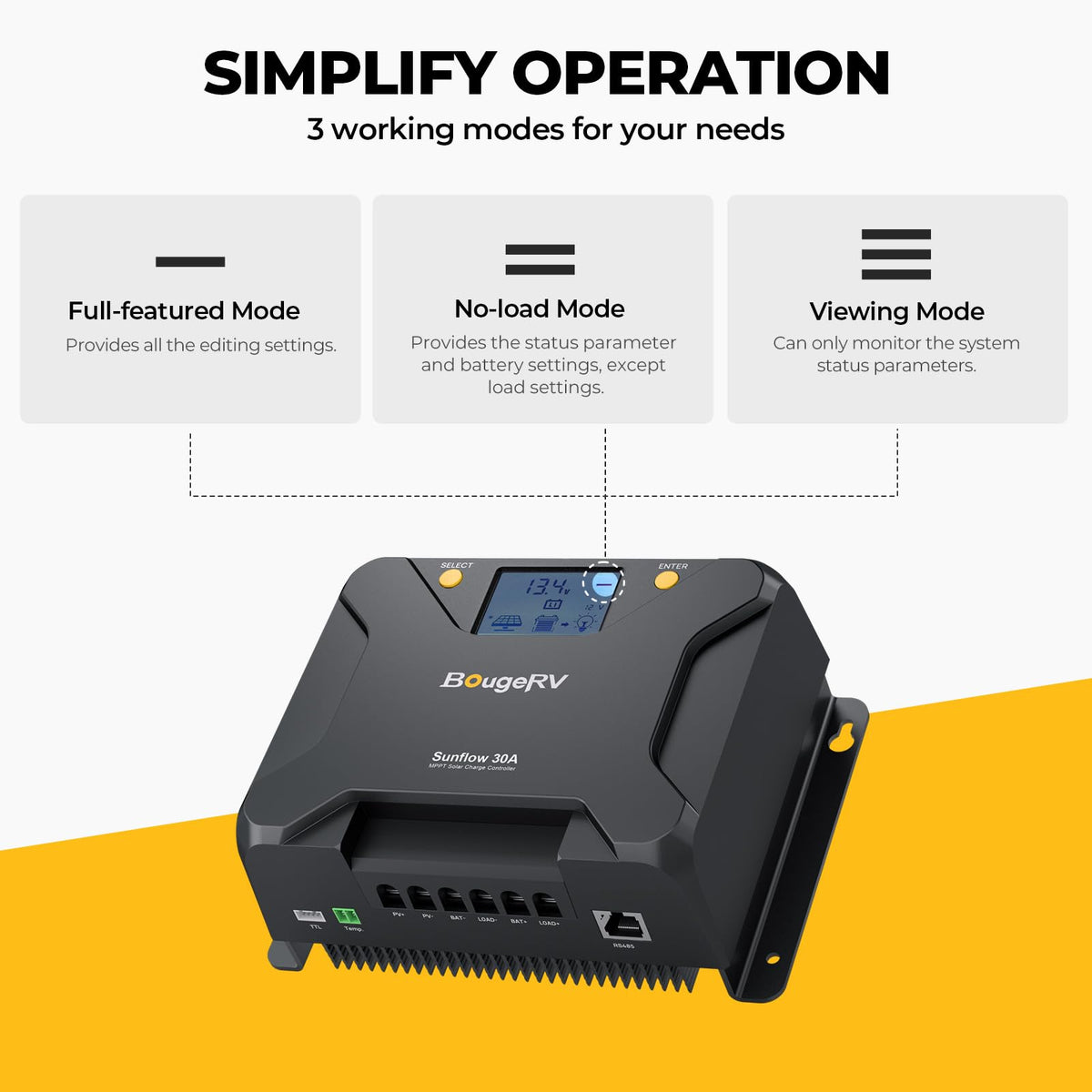 BougeRV Sunflow 30A MPPT controller supports 12V and 24V systems for versatility