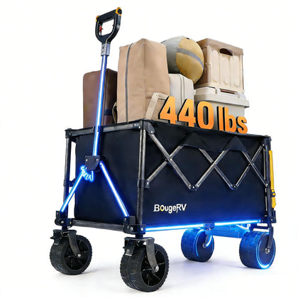 BougeRV Electric Wagon with expandable tailgate increasing cargo capacity for camping and gardening.
