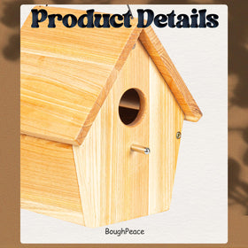 BoughPeace bird house door opens for easy cleaning after fledglings leave.