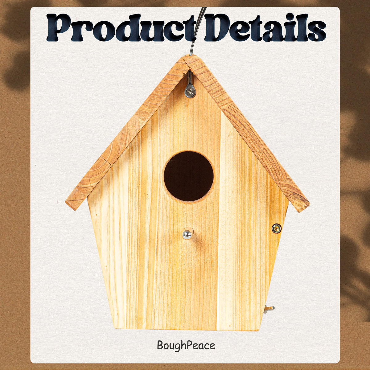 BoughPeace bluebird nest house with small entrance, attracts bluebirds and other small species.