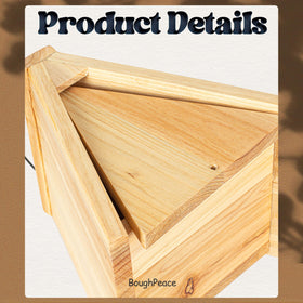 Front view of the BoughPeace rustic wooden bird house