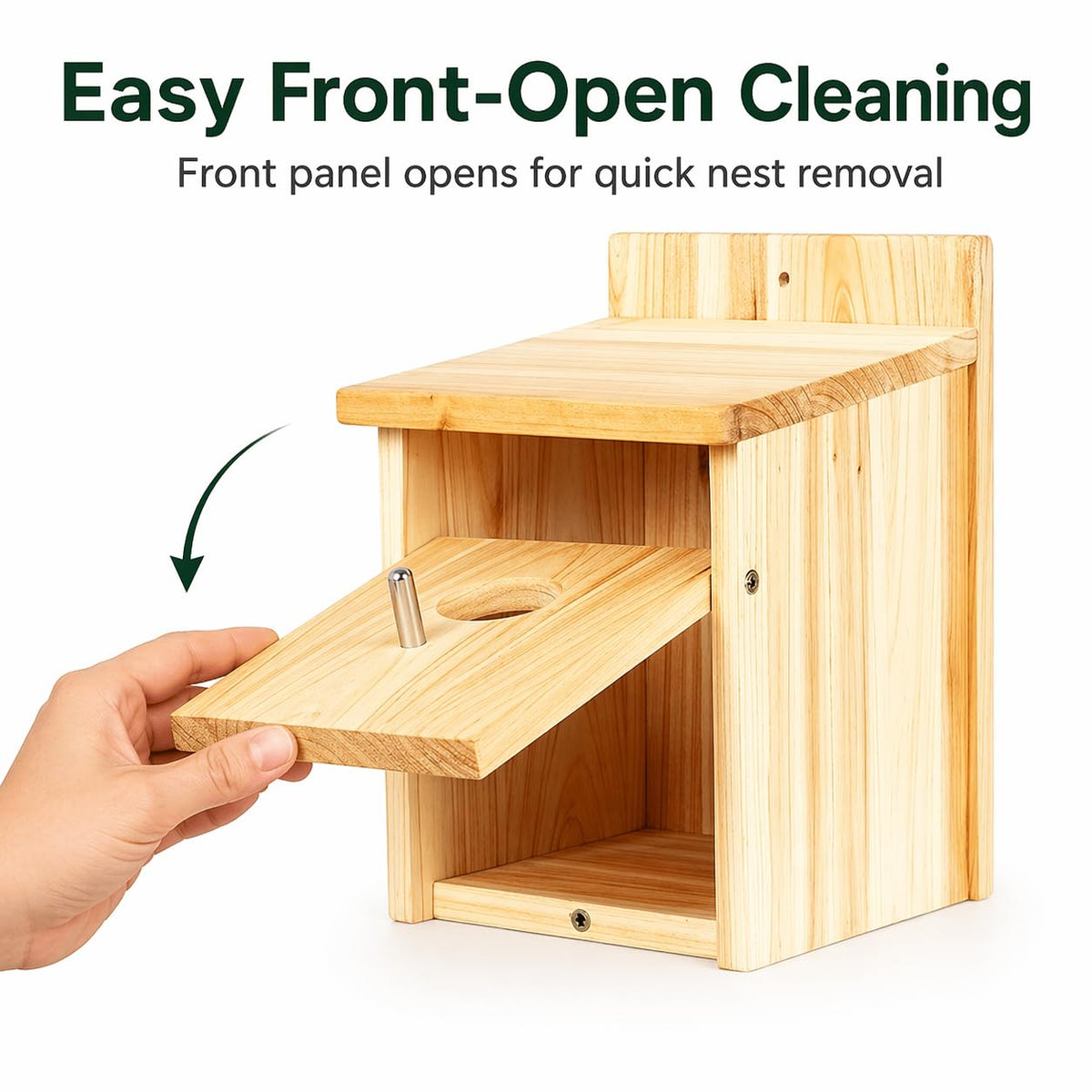 Entrance and perch detail on BoughPeace bird house for feeding birds