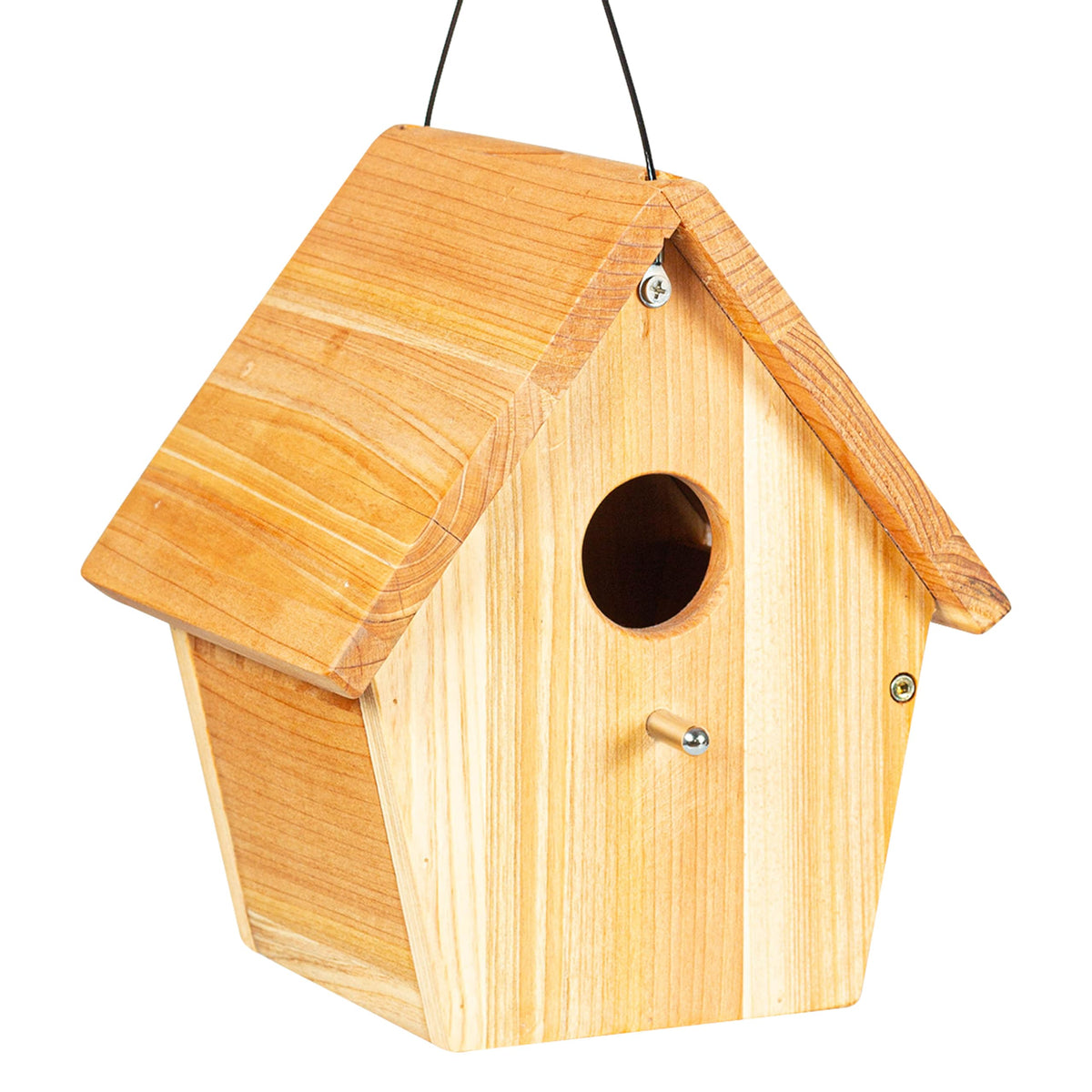 BoughPeace wooden bird house for outdoor hanging, ideal for garden viewing.