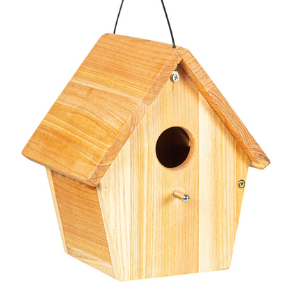 BoughPeace wooden bird house for outdoor hanging, ideal for garden viewing.