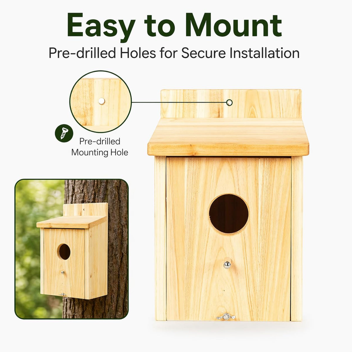 BoughPeace nest box measures 6x6x9 inches for small species