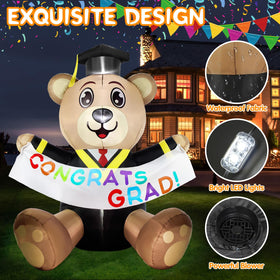 Boveco 6ft graduation bear inflates quickly for instant yard setup.