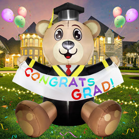 Boveco 6ft graduation bear inflatable with LED lights brightens outdoor celebrations.