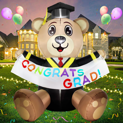 Boveco 6ft graduation bear inflatable with LED lights brightens outdoor celebrations.