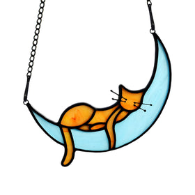 BOXCASA orange cat suncatcher on moon brightens windows with a peaceful glow.