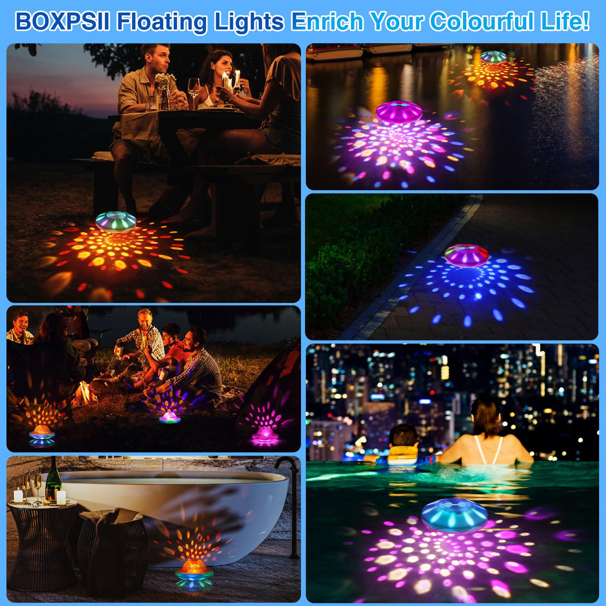 BOXPSII lights used as garden decorations hanging from a tree