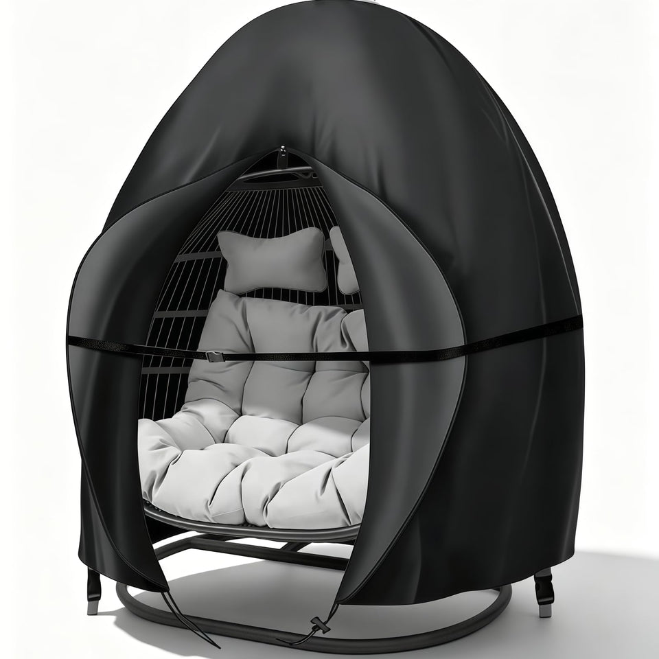 Boyspringg patio egg chair cover front view with secure oversized fit for double chairs