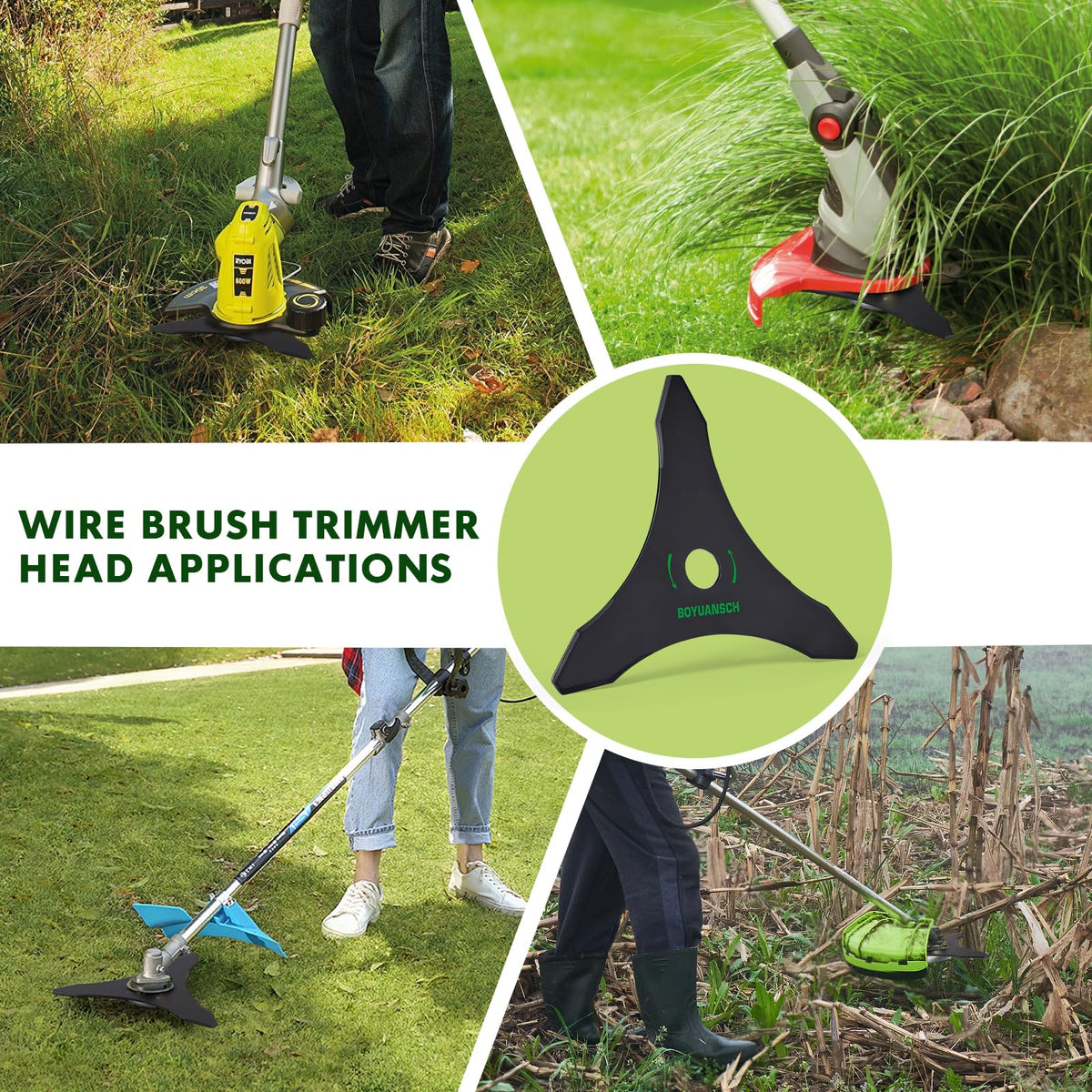 BOYUANSCH blade installed on Stihl/Husqvarna/Ego trimmer for versatile compatibility.