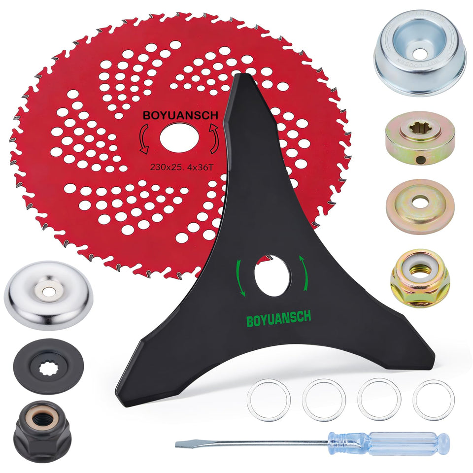 BOYUANSCH weed eater blade kit packaging with adapters for a simple upgrade
