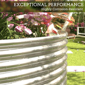 Metal raised bed by BOYVEN used as a decorative planter in bloom