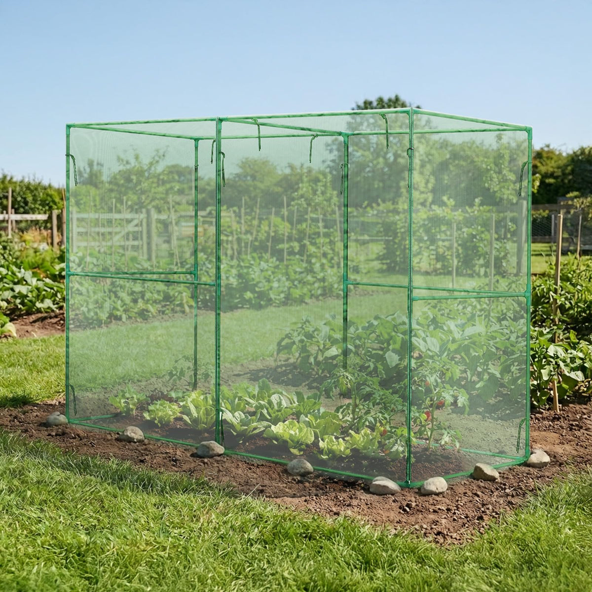 BPS Crop Cages zippered door for easy watering and harvesting.