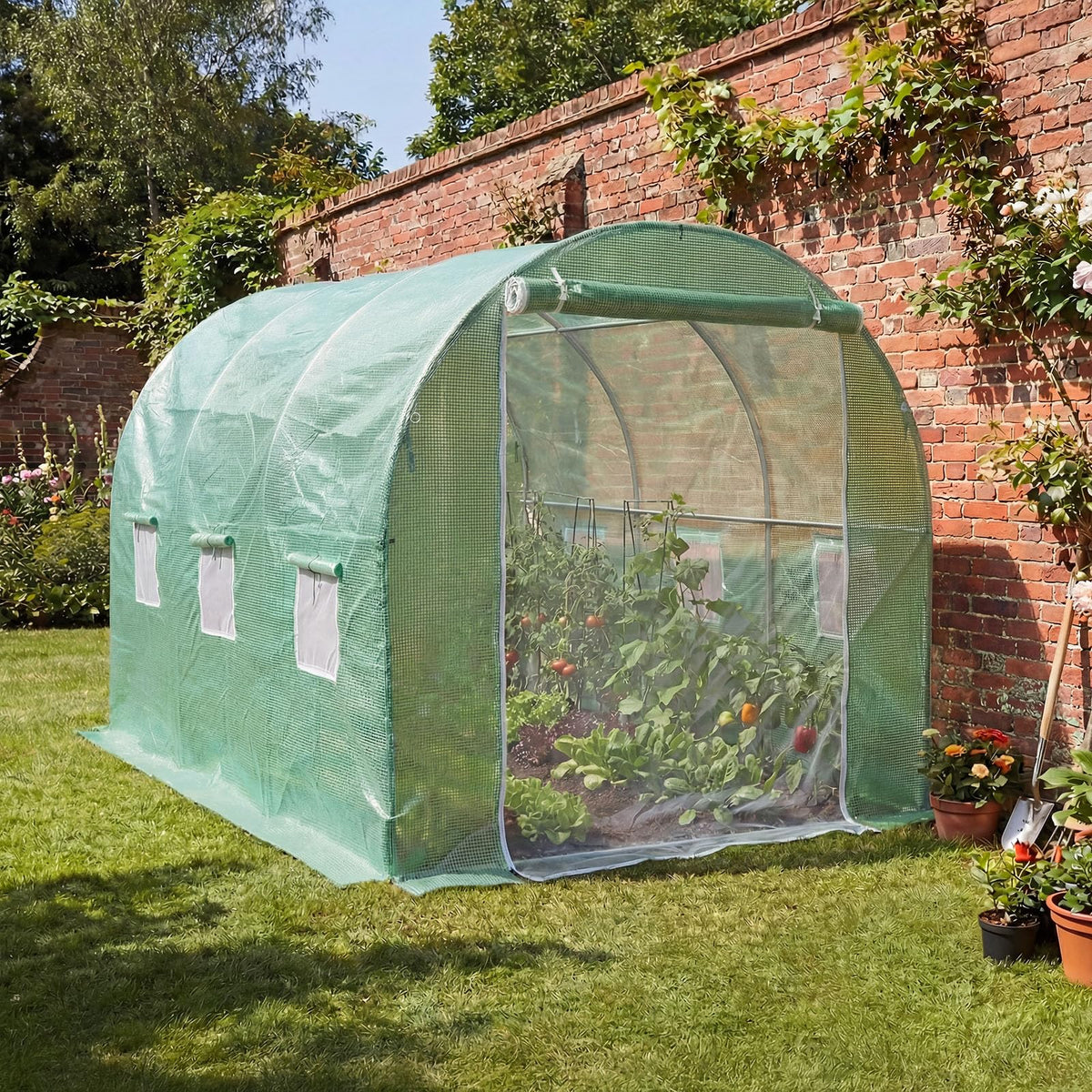 BPS greenhouse cover side seam shows reinforced stitching for harsh weather