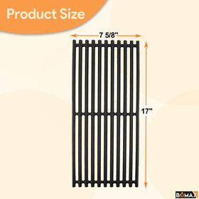 Grate dimensions show 17 by 7 5/8 inches for compatibility.