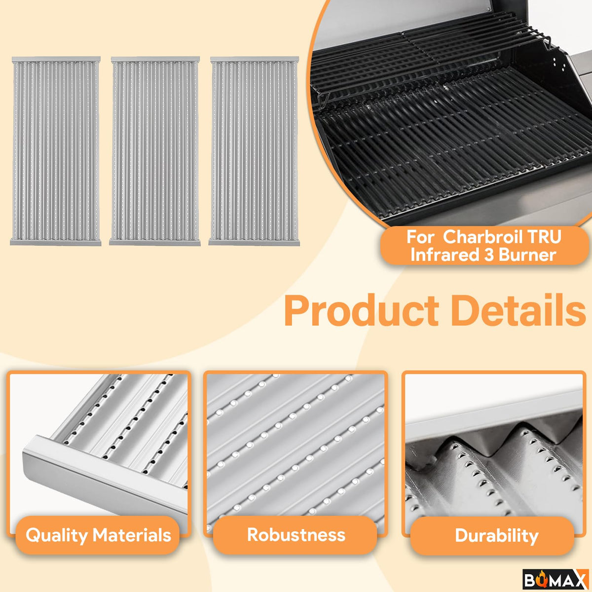 BQMAX emitter dimensions 17x8-1-16 inch ensures Charbroil compatibility
