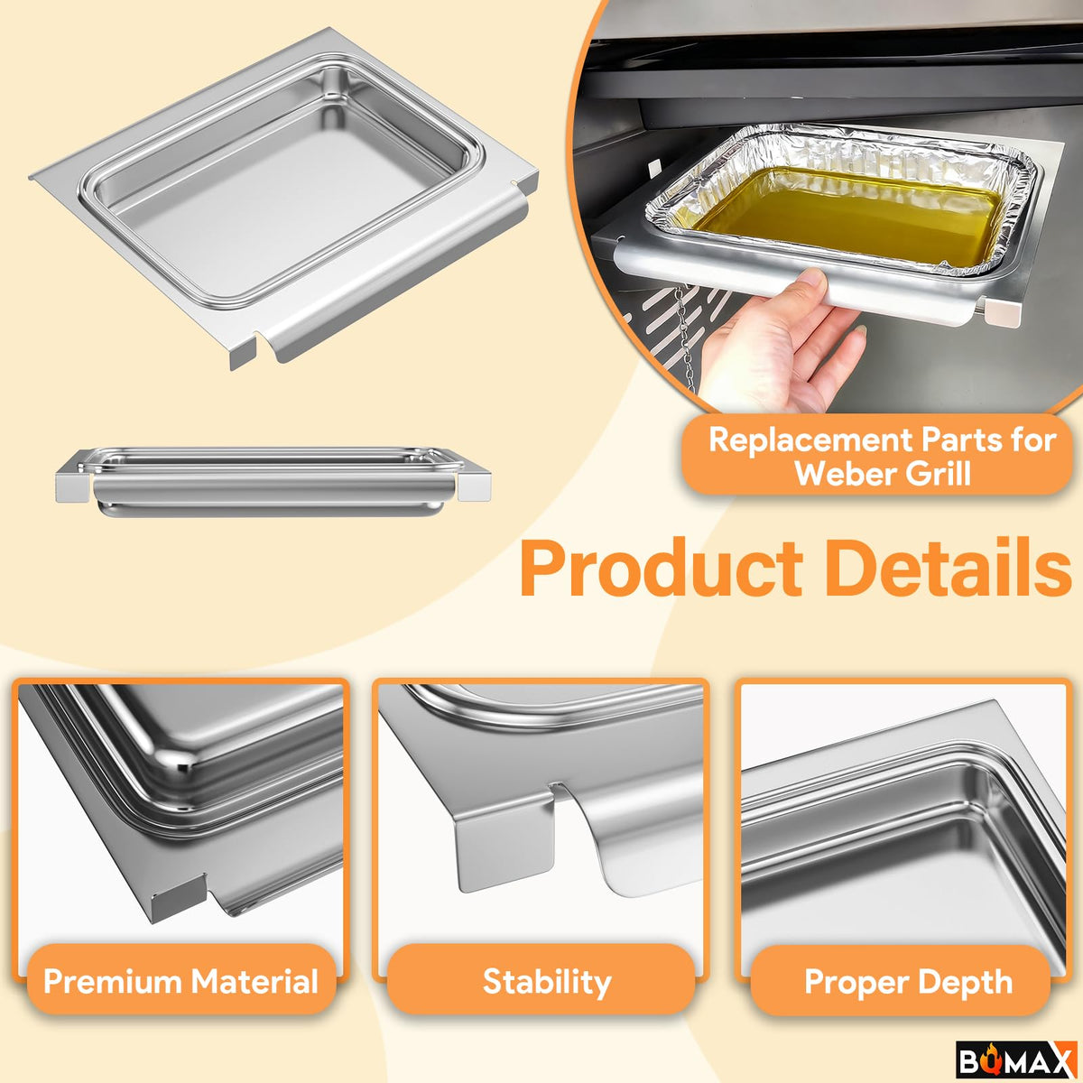 BQMAX Genesis II 300-series catch pan, durable replacement grease tray